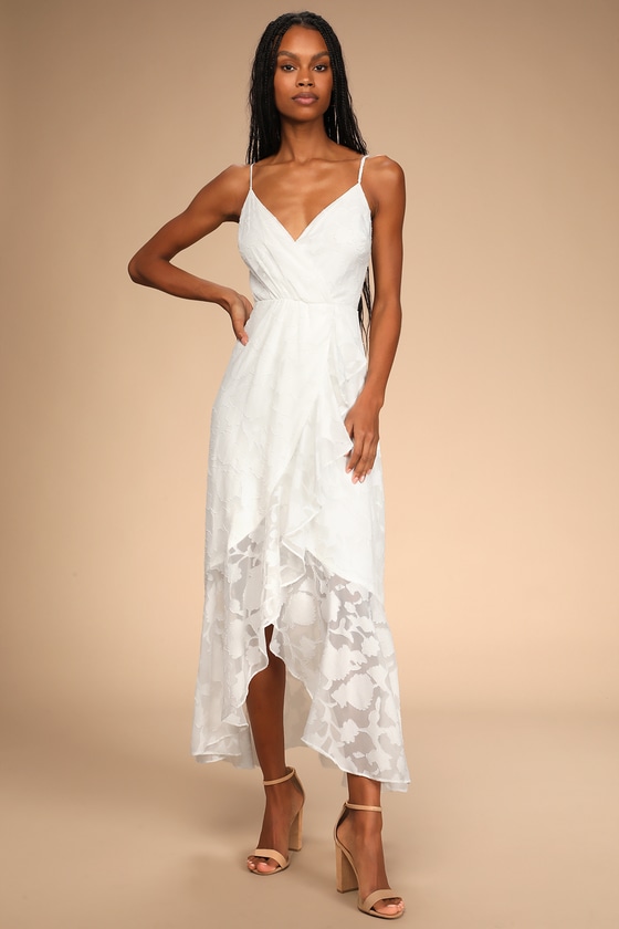White Dress - Floral Jacquard Dress ...